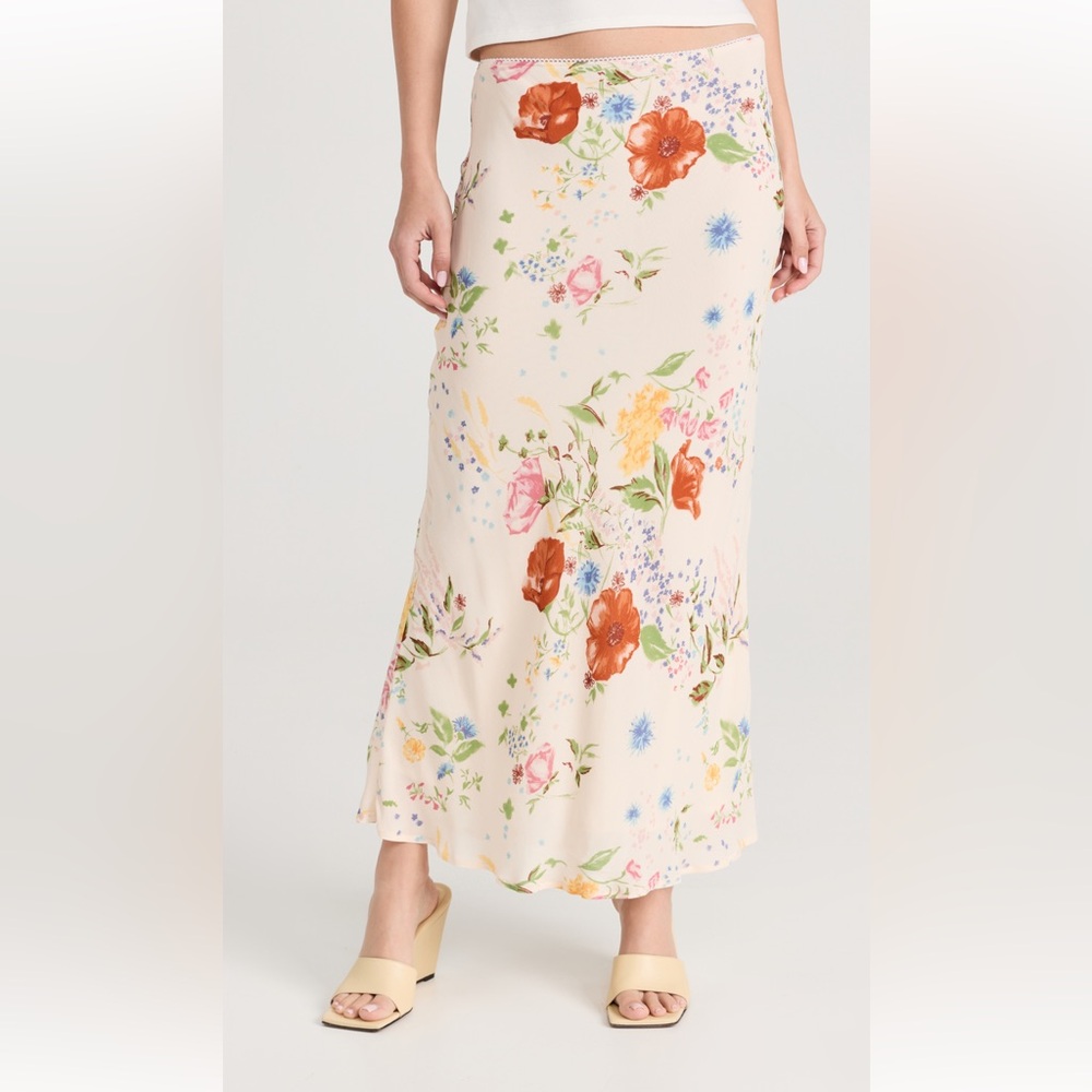 Reformation Cream Floral Print Skirt
